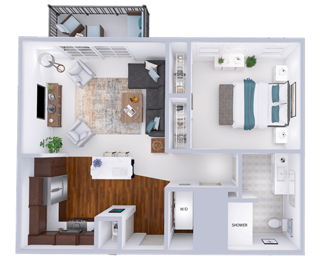 Floor plan for 1 bed, 1 bath, 759 sqft